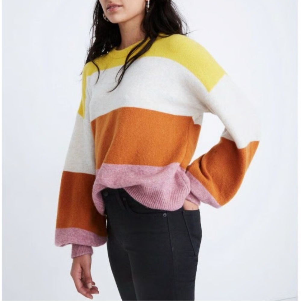 Madewell Gladwell Stripped Ballon Sleeves Wool Alpaca Blend Sweater S Oversized